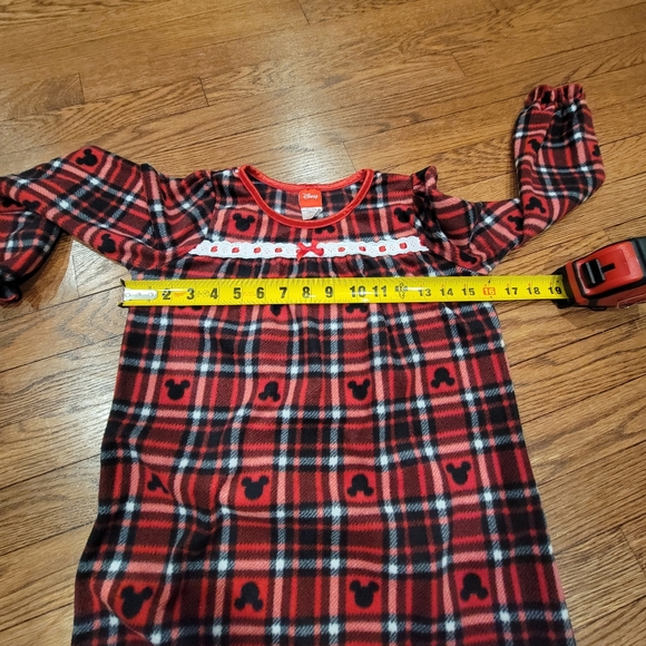 Disney Nightgown Ruffled Lace Bow Trim Mickey Mouse Buffalo Plaid Red Sleepwear - Picture 5 of 10